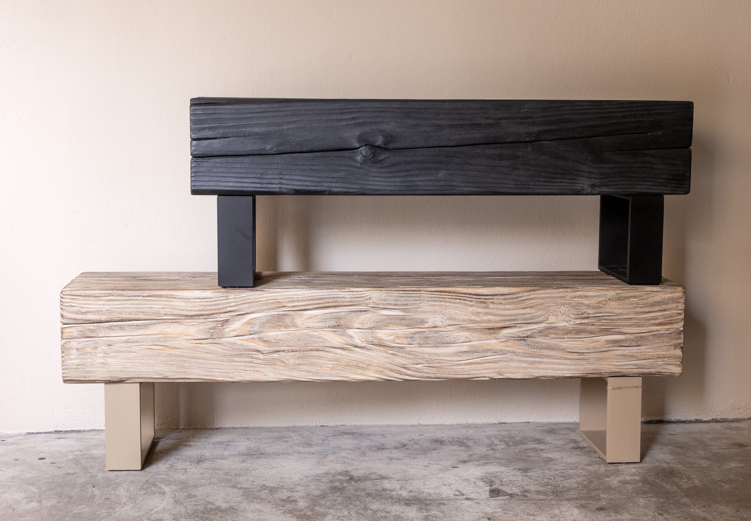 conjunt banc pi Banc de pi amb potes de ferro